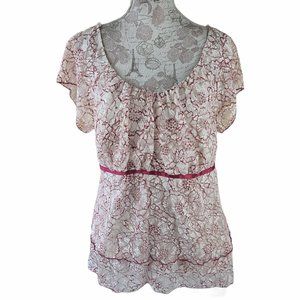 Venezia Cream + Red Lace Empire Waist Blouse 2X